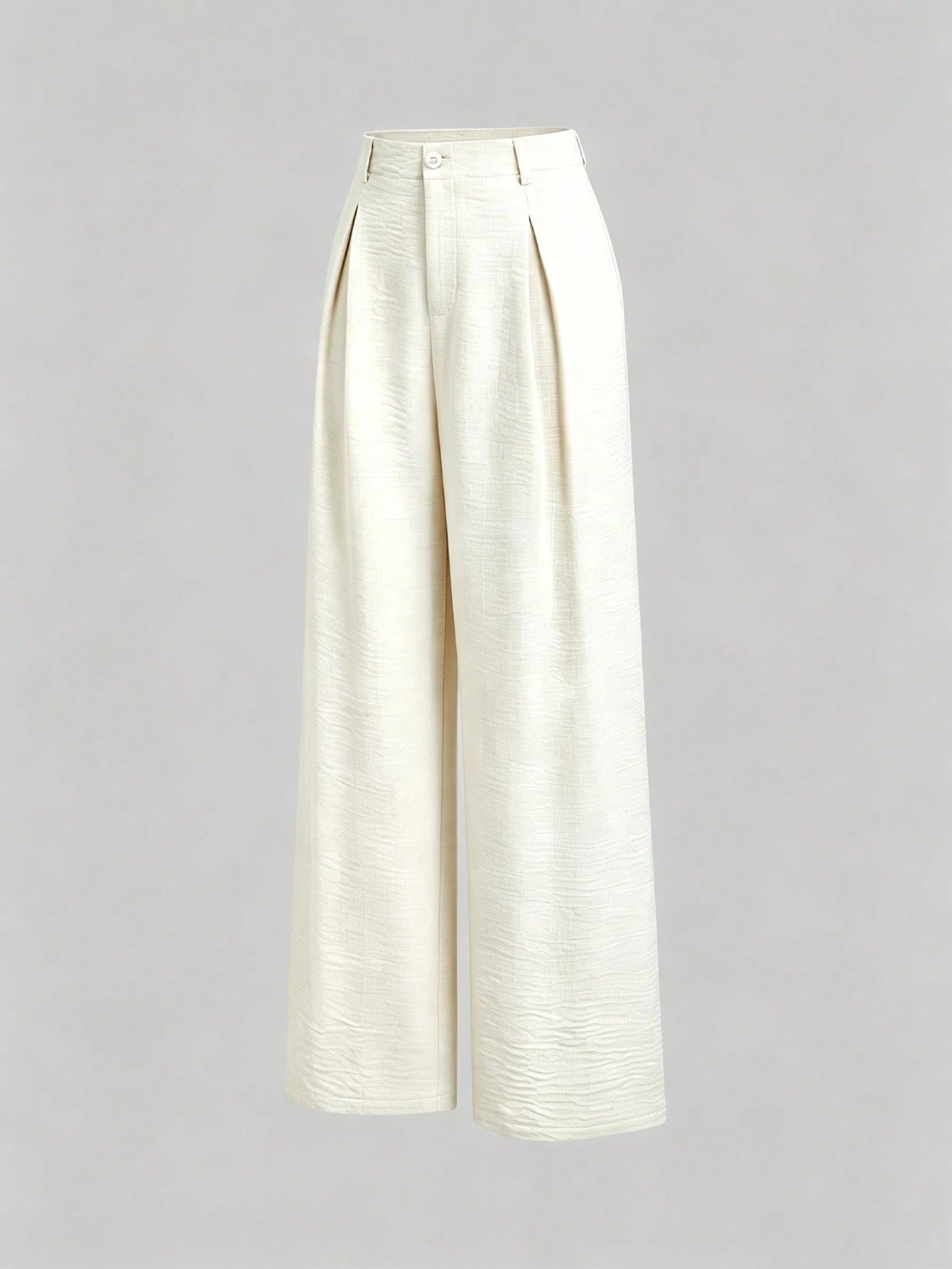 Sweetra Women's New Fashion Versatile Retro Elegant Color Woven Faux Linen Pleated Wide Leg Long Pants