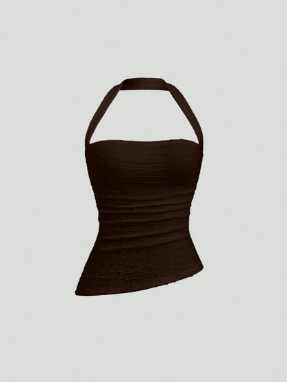 Sweetra Women's Plain Halter Neck Simple Camisole, Casual For Daily Wear Y2K