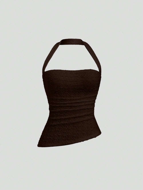 Sweetra Women's Plain Halter Neck Simple Camisole, Casual For Daily Wear Y2K