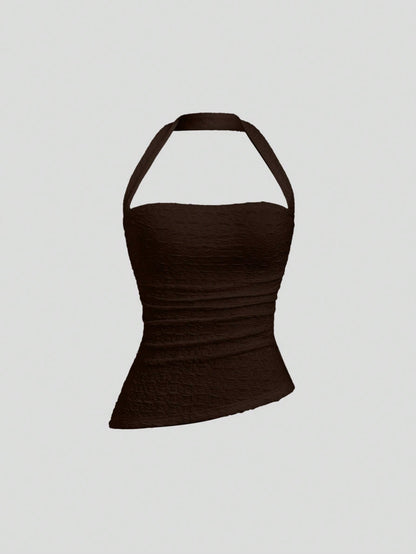 Sweetra Women's Plain Halter Neck Simple Camisole, Casual For Daily Wear Y2K