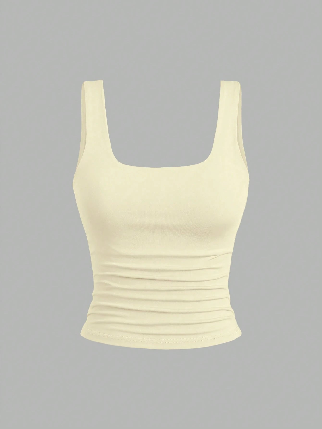 Sweetra Women's Solid Color Square Neck Pleated Casual Versatile Tank Top
