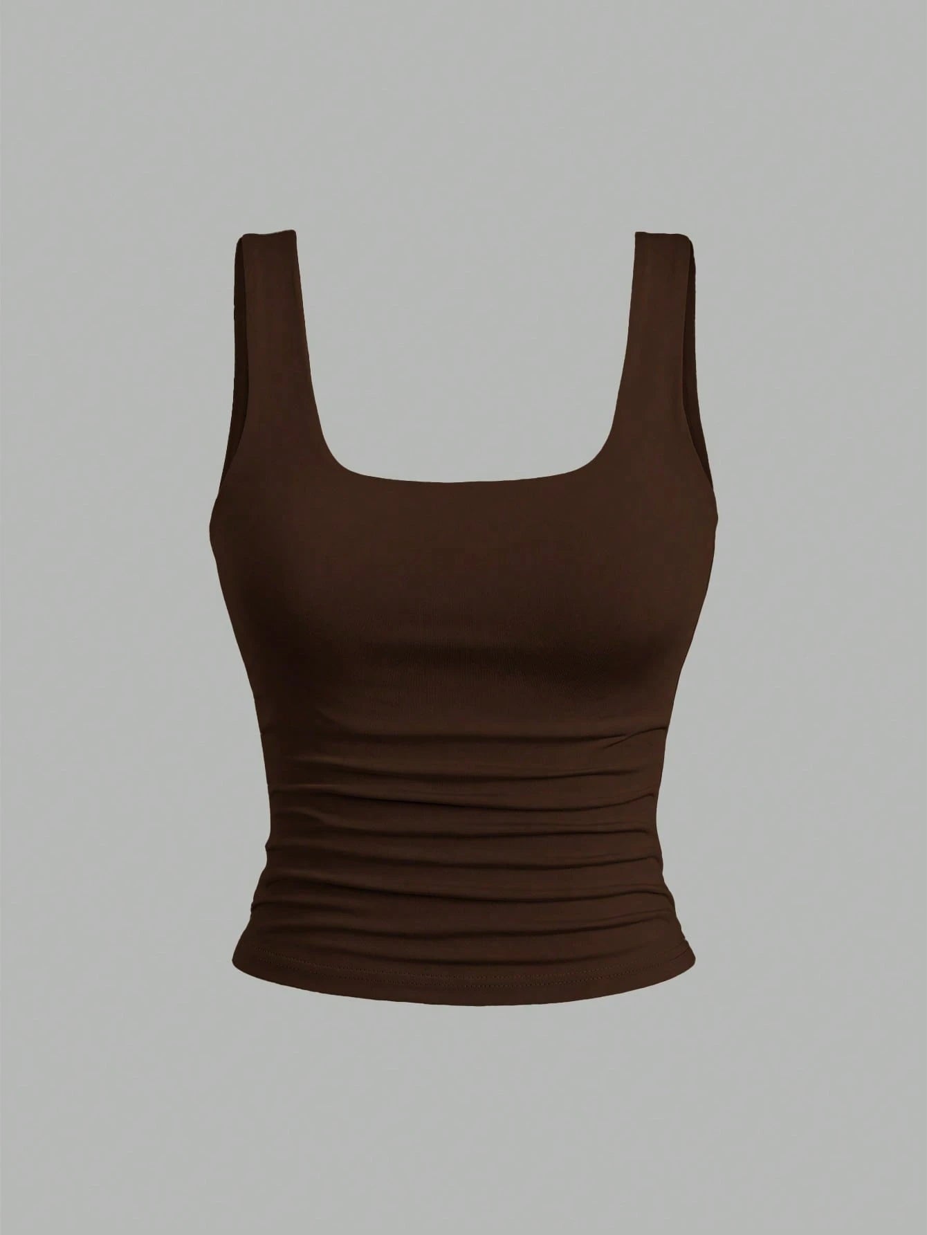Sweetra Women's Solid Color Square Neck Pleated Casual Versatile Tank Top