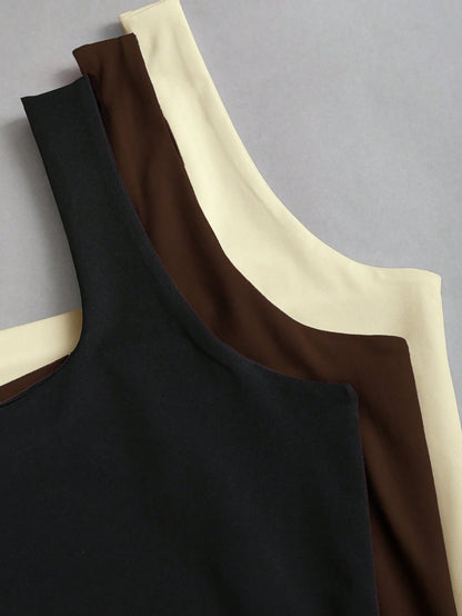 Sweetra Women's Solid Color Square Neck Pleated Casual Versatile Tank Top
