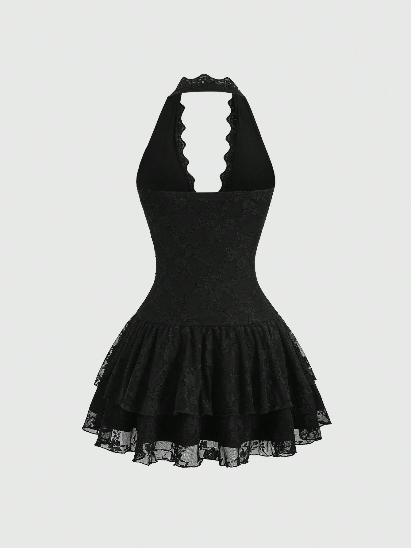 Sweetra Y2K Sexy Lace Halter Elegant Sweet Pleated Chiffon Dress, Suitable For Commuting