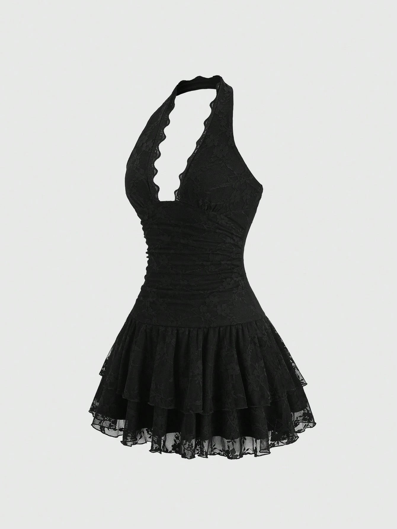 Sweetra Y2K Sexy Lace Halter Elegant Sweet Pleated Chiffon Dress, Suitable For Commuting