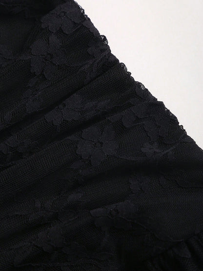 Sweetra Y2K Sexy Lace Halter Elegant Sweet Pleated Chiffon Dress, Suitable For Commuting