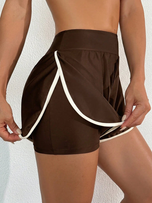Swim Basics Springbreak Women's Black & White Contrast Trim Casual Sports Shorts, Beach Shorts