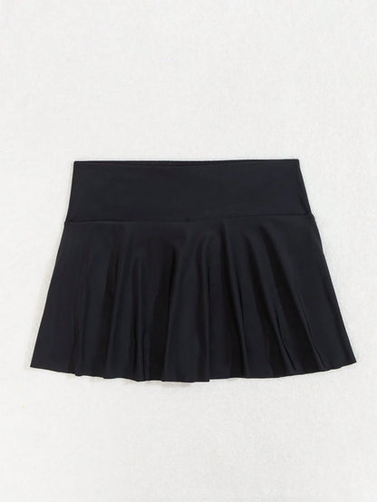 Swim Basics Women's Summer Beach Fashionable Solid Color Mini Skirt Bikini Bottom