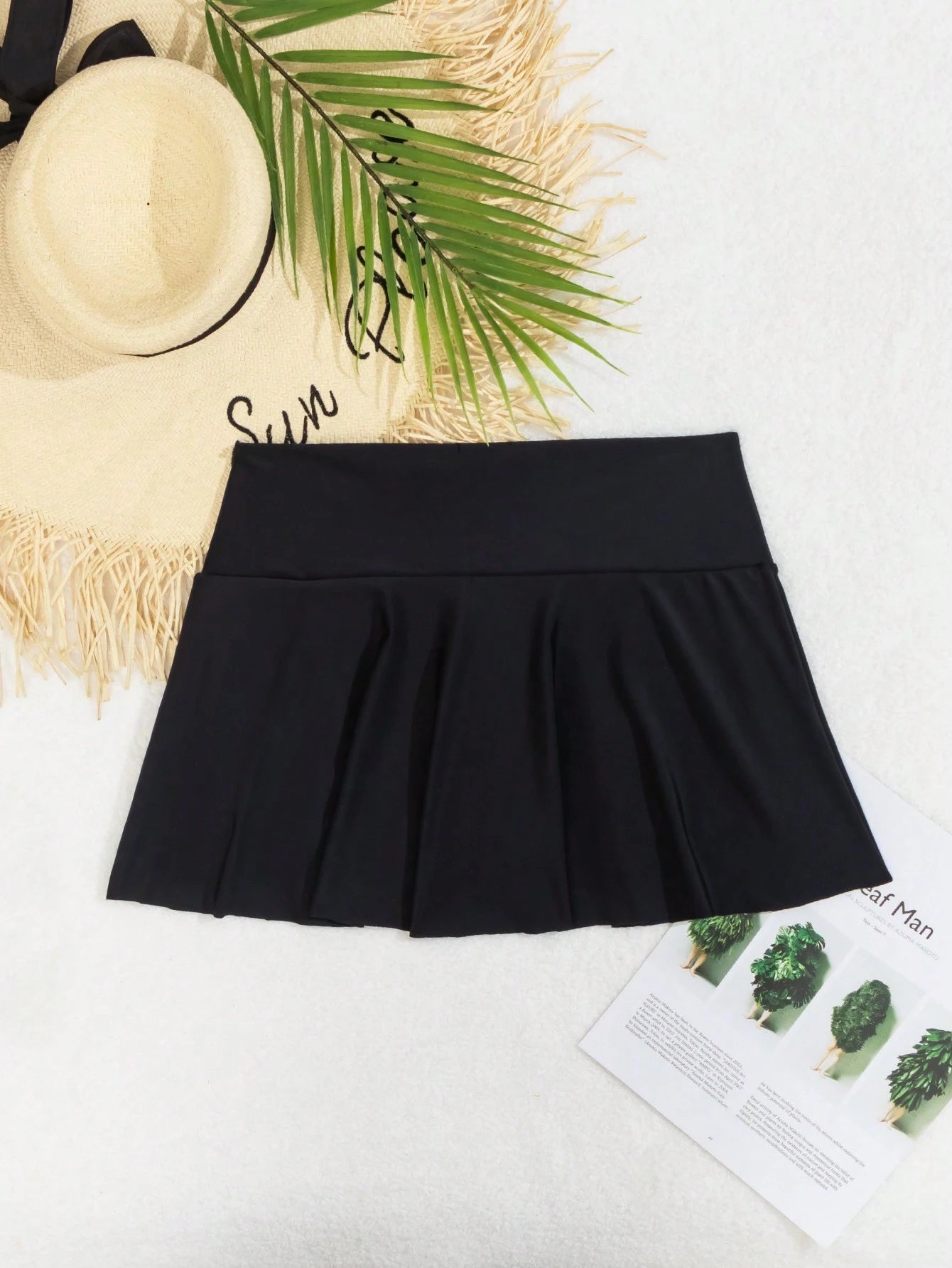 Swim Basics Women's Summer Beach Fashionable Solid Color Mini Skirt Bikini Bottom