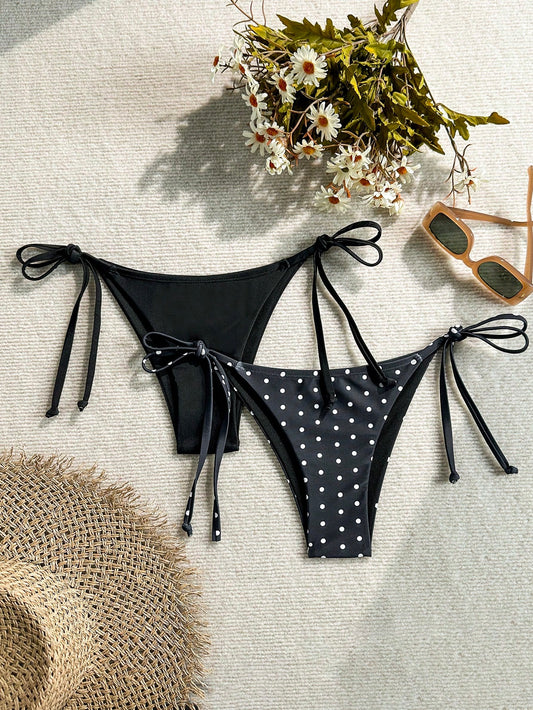 Swim Basics Women's Summer Beach Holiday Tie-Side Sexy Polka Dot Bikini Bottom