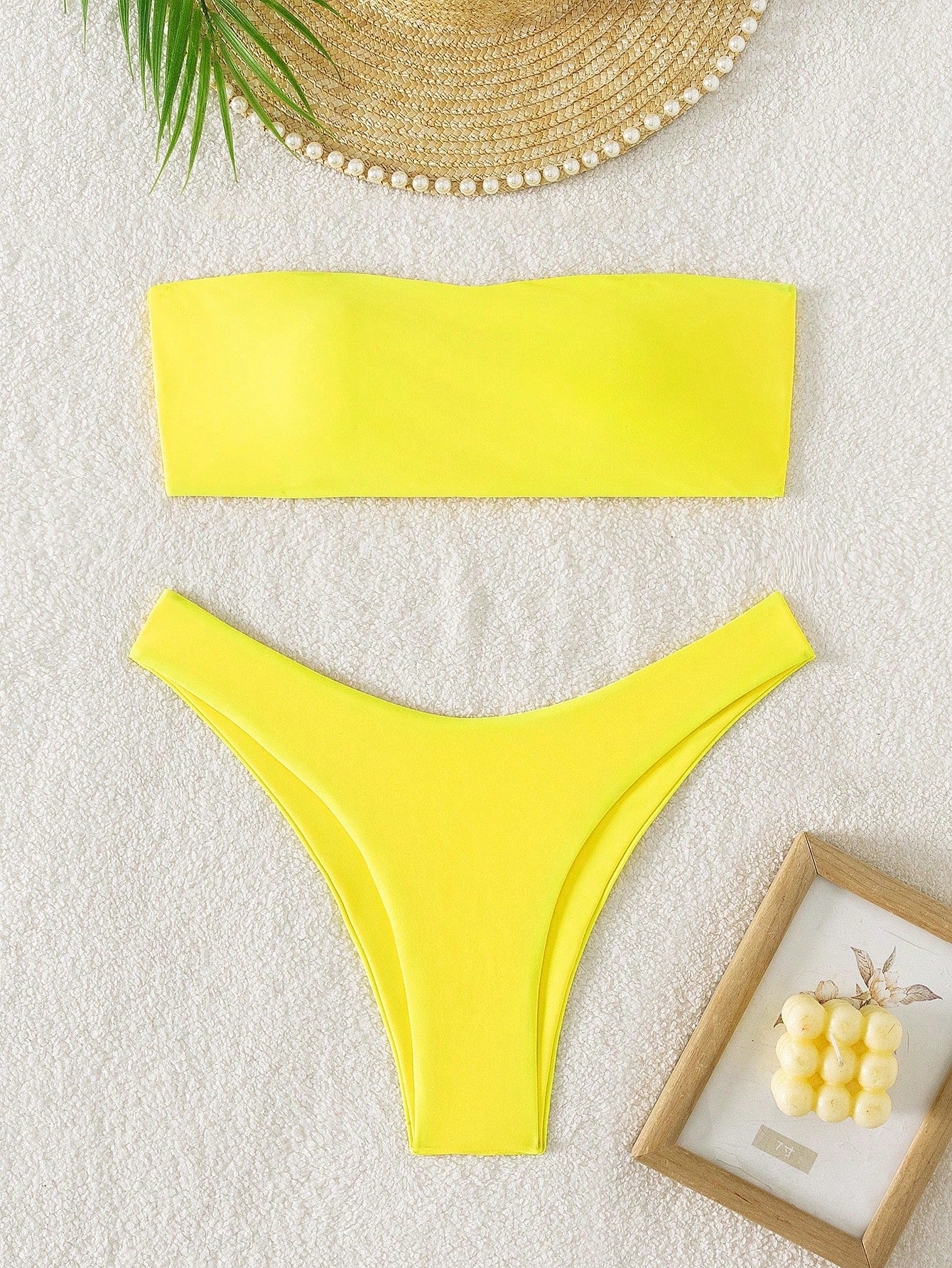 Swim Basics Women's Summer Beach Party Solid Color Sexy Bandeau Bikini Swimwear Set Teal