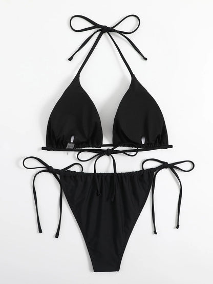 Swim Curve Summer Beach Plus Size Mono Bikini Set Halter Triangle Bra & Tie Side Bikini Bottom 2 Pieces Bikini