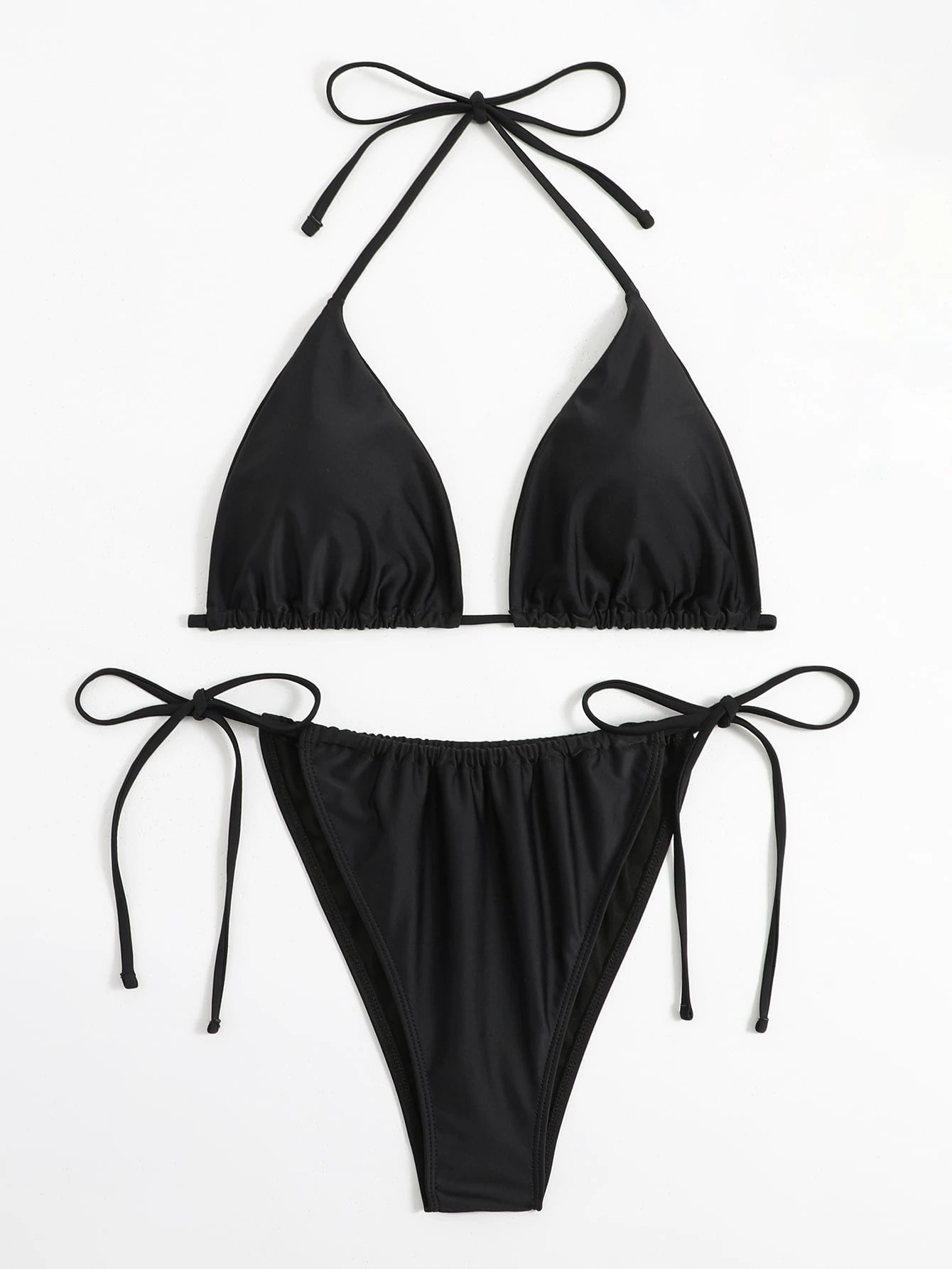 Swim Curve Summer Beach Plus Size Mono Bikini Set Halter Triangle Bra & Tie Side Bikini Bottom 2 Pieces Bikini