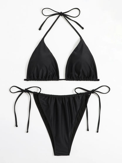 Swim Curve Summer Beach Plus Size Mono Bikini Set Halter Triangle Bra & Tie Side Bikini Bottom 2 Pieces Bikini