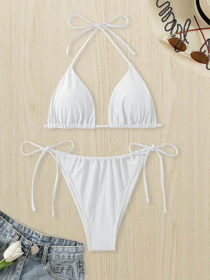 Swim Curve Summer Beach Plus Size Mono Bikini Set Halter Triangle Bra & Tie Side Bikini Bottom 2 Pieces Bikini