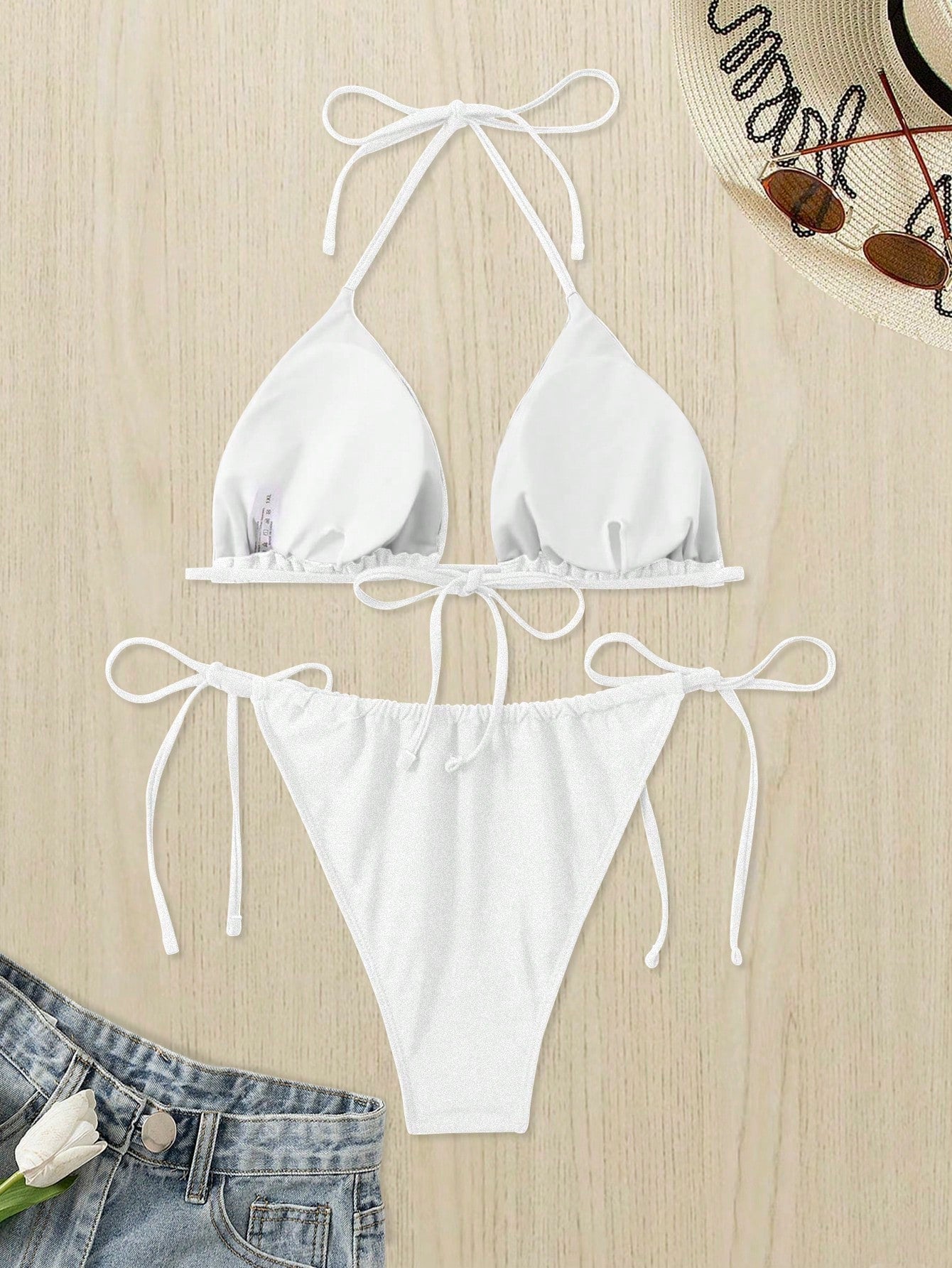 Swim Curve Summer Beach Plus Size Mono Bikini Set Halter Triangle Bra & Tie Side Bikini Bottom 2 Pieces Bikini