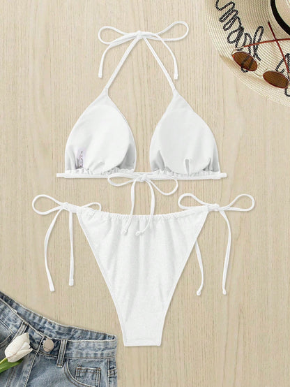 Swim Curve Summer Beach Plus Size Mono Bikini Set Halter Triangle Bra & Tie Side Bikini Bottom 2 Pieces Bikini