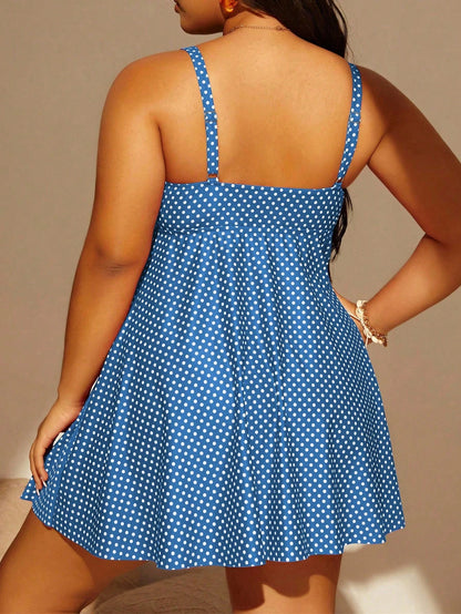 Swim Lushoire 2pcs Plus Size Women Tankini Top & Skirt Swimsuit Set, Random Printed, Fashion Casual Resort Wear For Summer Beach Vacation