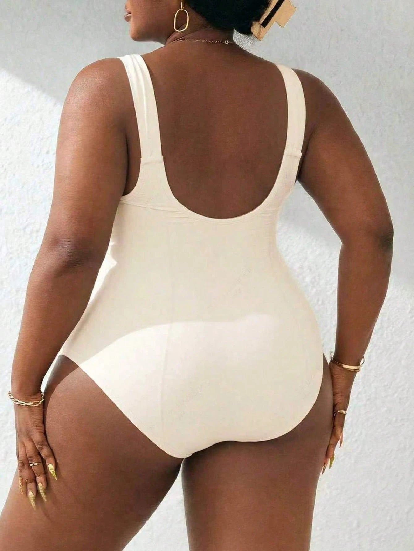 Swim Lushoire New Plus Size One-Piece Teardrop Decor Wide Strap Tummy Control High Waist Swimsuit, Red Orange Holiday Beach Party Summer