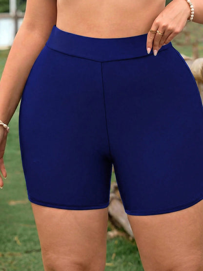 Swim Lushoire New Plus Size Women's Black Slimming High-Waisted Swim Shorts