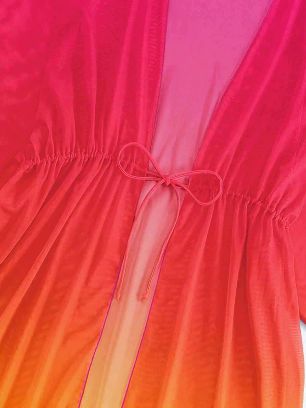 Swim Lushoire Ombre Drawstring Waist Batwing Sleeve Mesh Kimono,Summer Beach