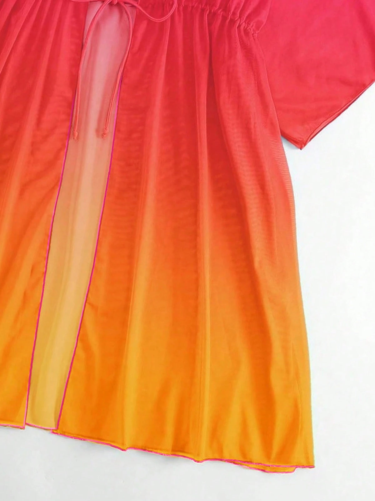 Swim Lushoire Ombre Drawstring Waist Batwing Sleeve Mesh Kimono,Summer Beach