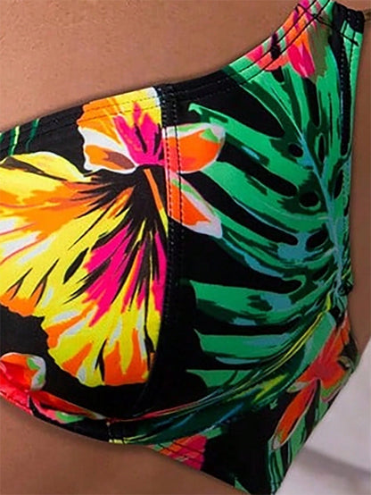 Swim Lushoire Plant Print Classic Beach Swimsuit, New Design Women Underwire Push Up Bikini Top With Metal Accessories For Summer Beach Vacation