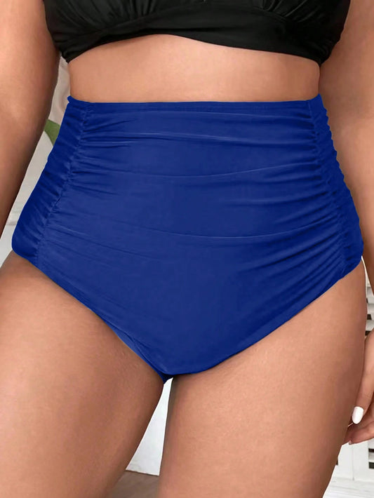 Swim Lushoire Plus Size High Waisted Bikini Bottom, With Ruching For Tummy Control Summer
