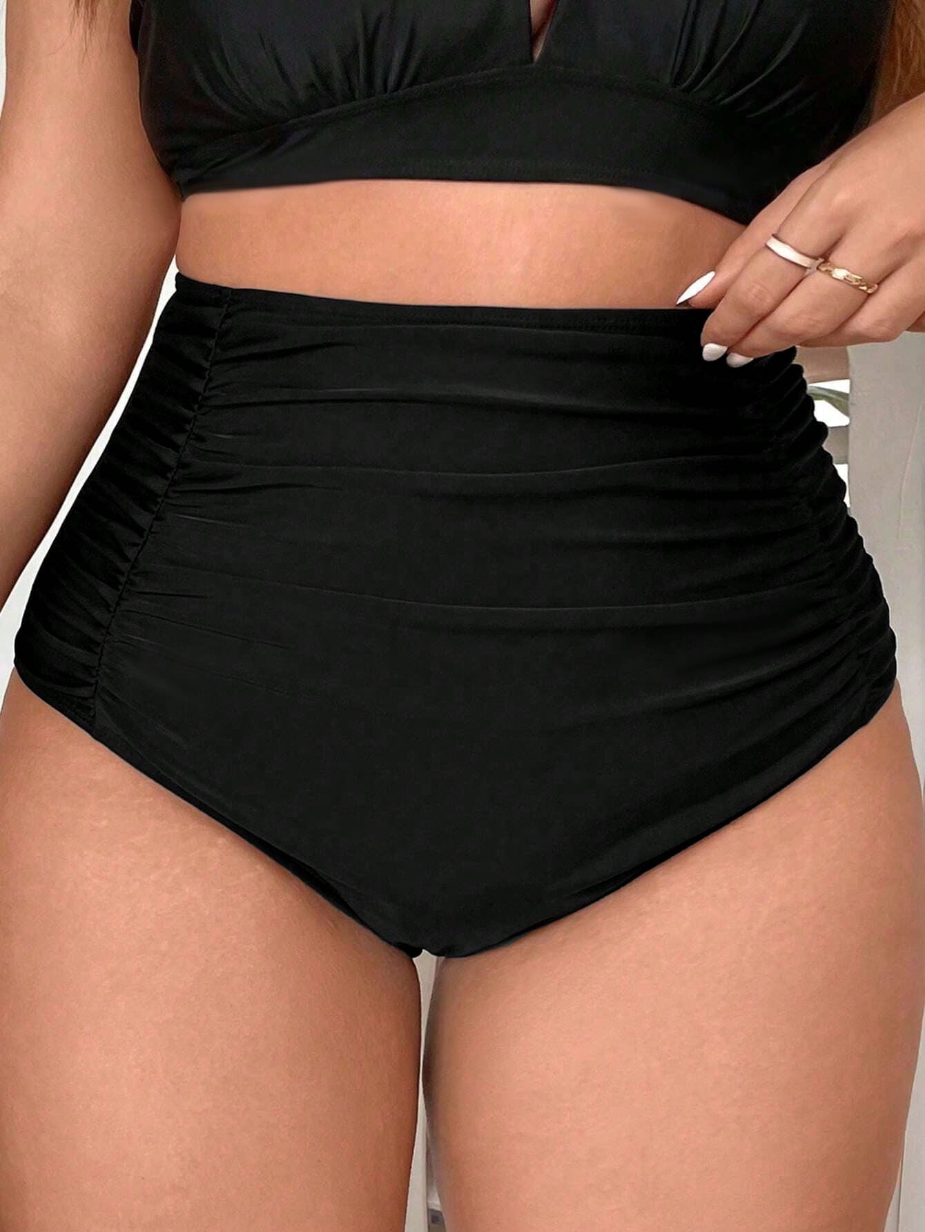 Swim Lushoire Plus Size High Waisted Bikini Bottom, With Ruching For Tummy Control Summer