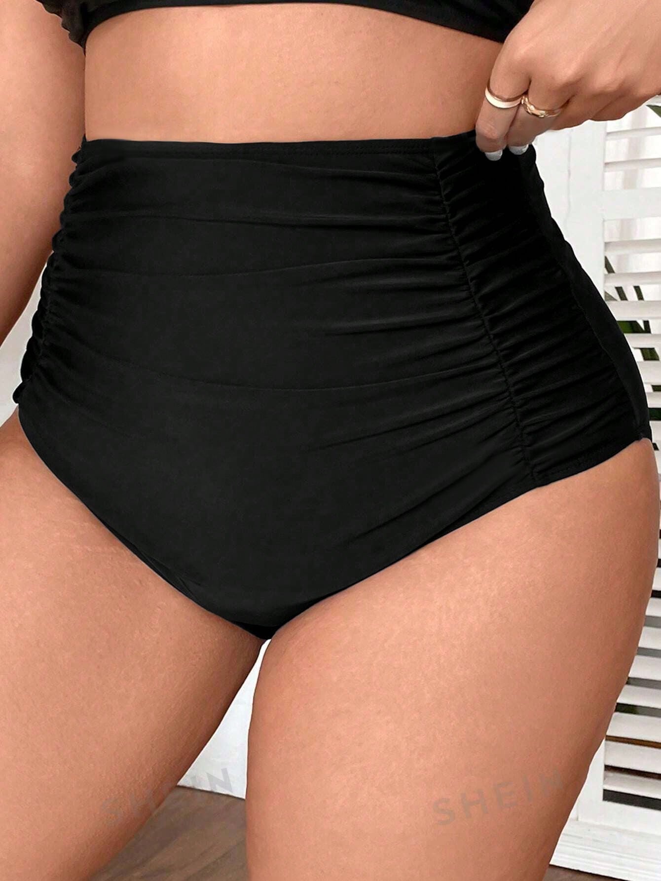 Swim Lushoire Plus Size High Waisted Bikini Bottom, With Ruching For Tummy Control Summer