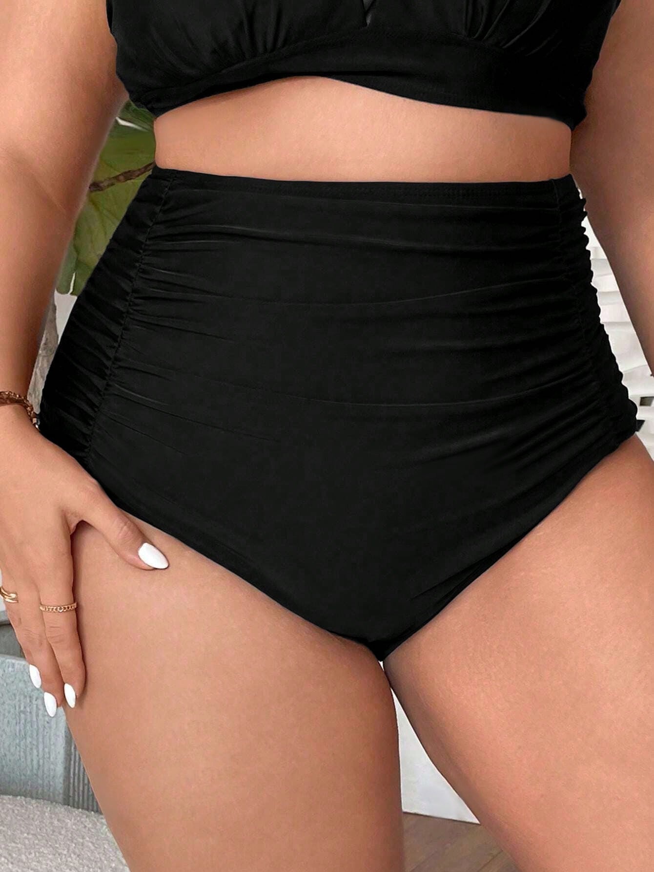 Swim Lushoire Plus Size High Waisted Bikini Bottom, With Ruching For Tummy Control Summer