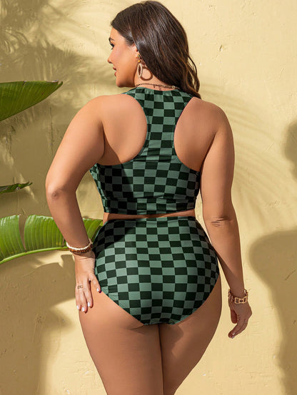Swim Lushoire Plus Size Plaid Print Padded Two Pieces Swimwear For Women Beach Summer Sexy
