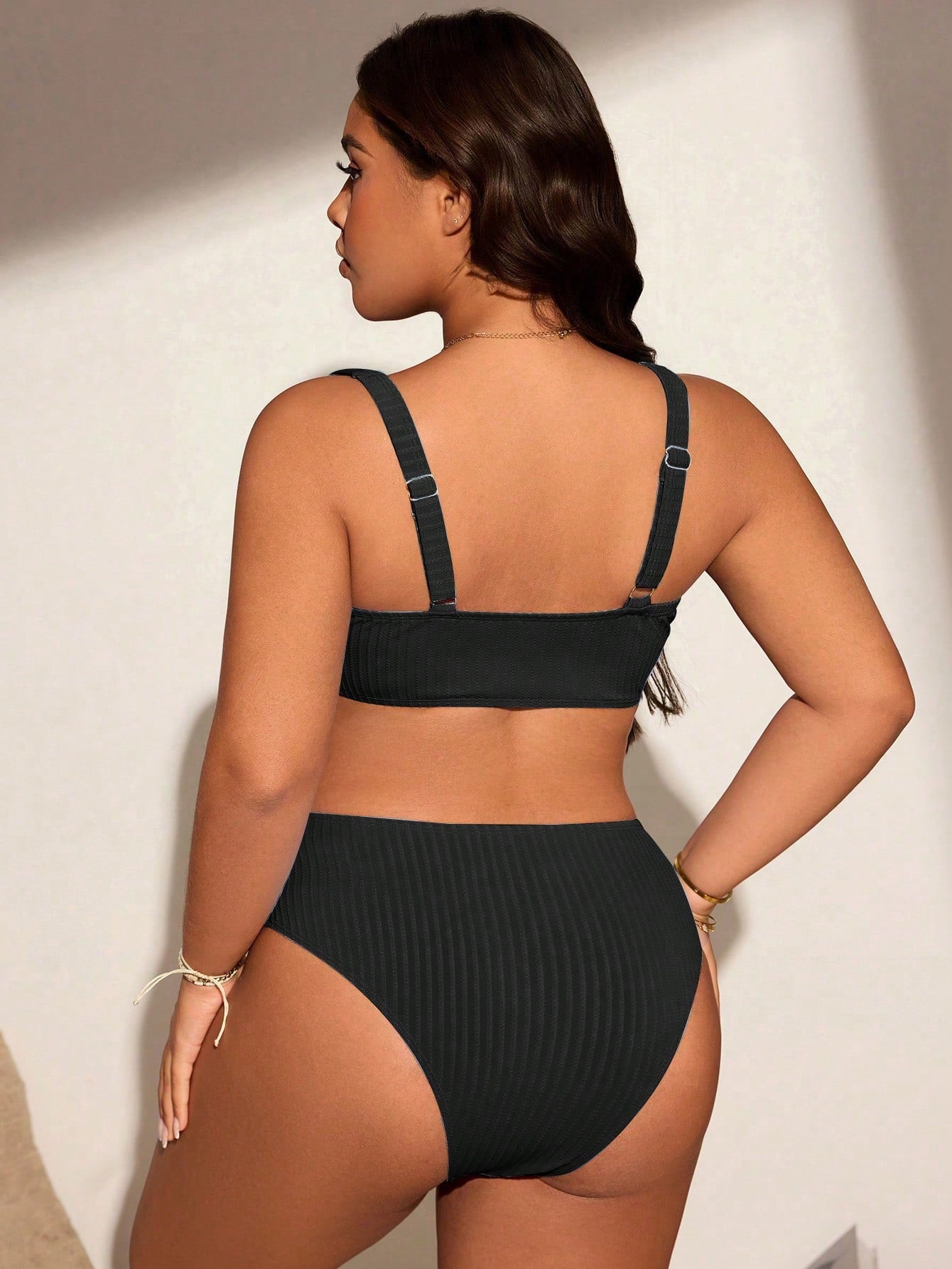 Swim Lushoire Plus Size Simple Solid Color Textured Fabric Beach & Swimwear Set For Summer Beach Vacation