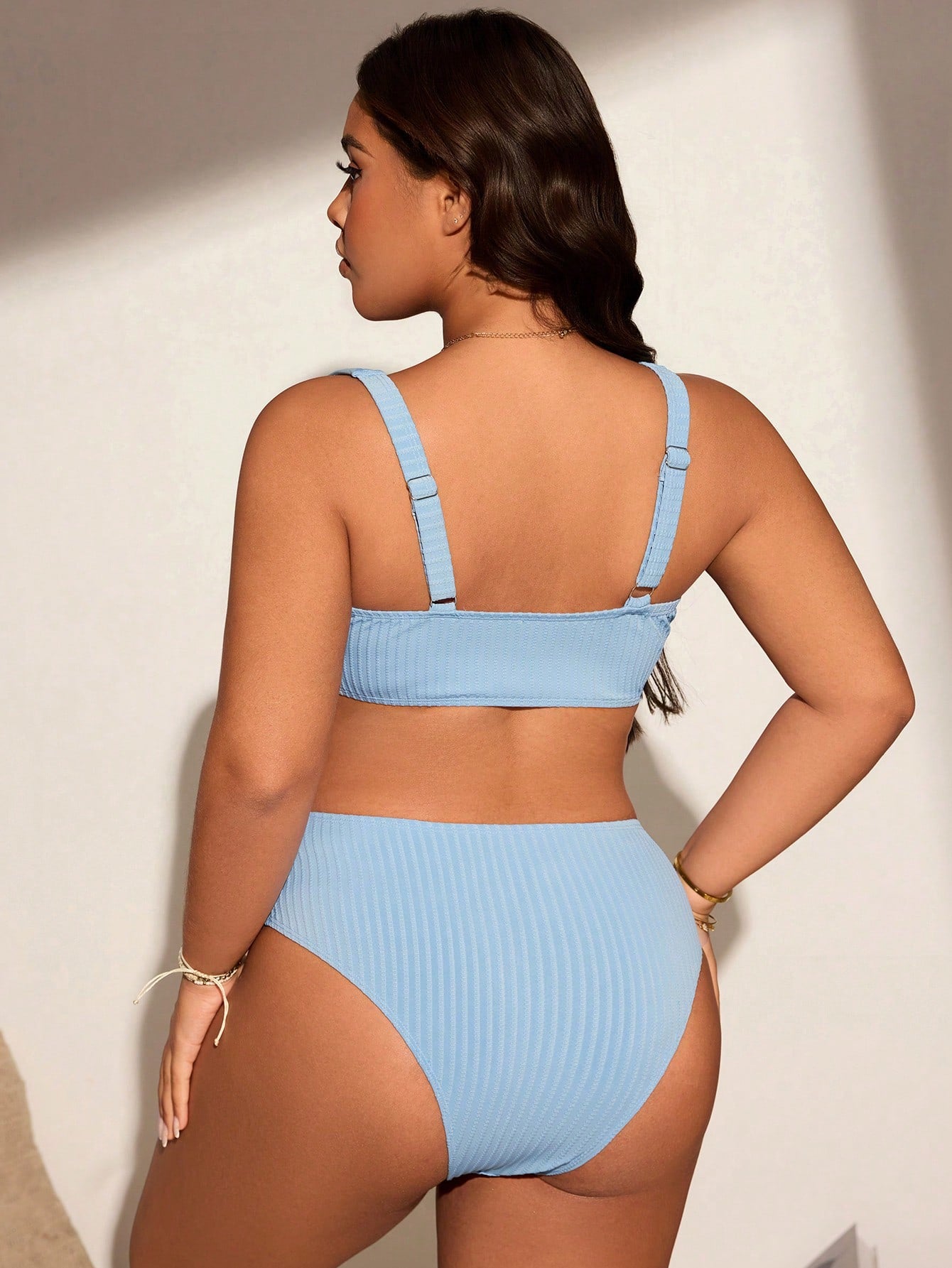 Swim Lushoire Plus Size Simple Solid Color Textured Fabric Beach & Swimwear Set For Summer Beach Vacation
