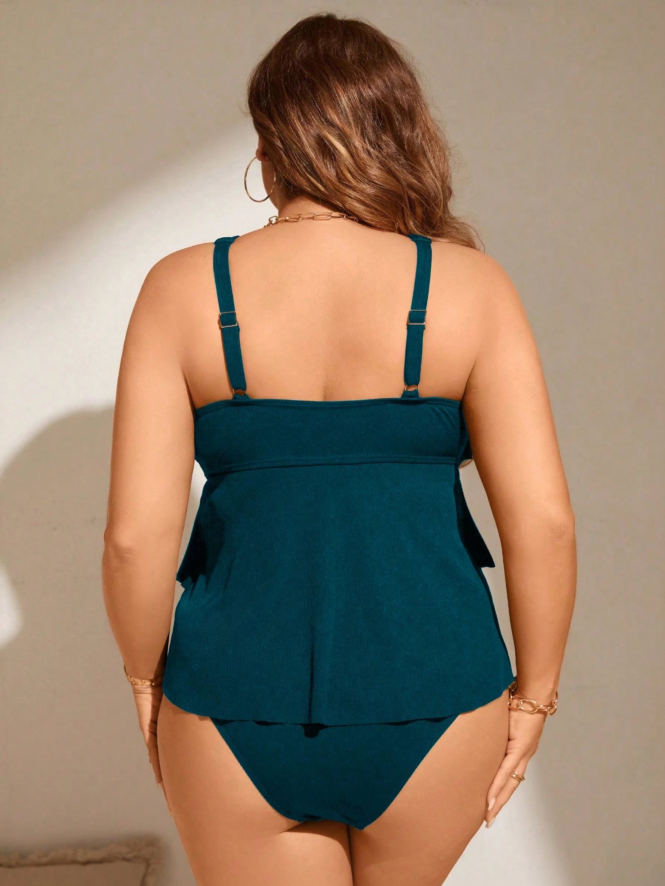 Swim Lushoire Plus Size Summer Beach Simple Hollow Out Halter Neck Tankini Set