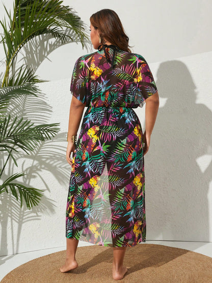 Swim Lushoire Plus Size Tropical Floral Print Kimono Robe Summer