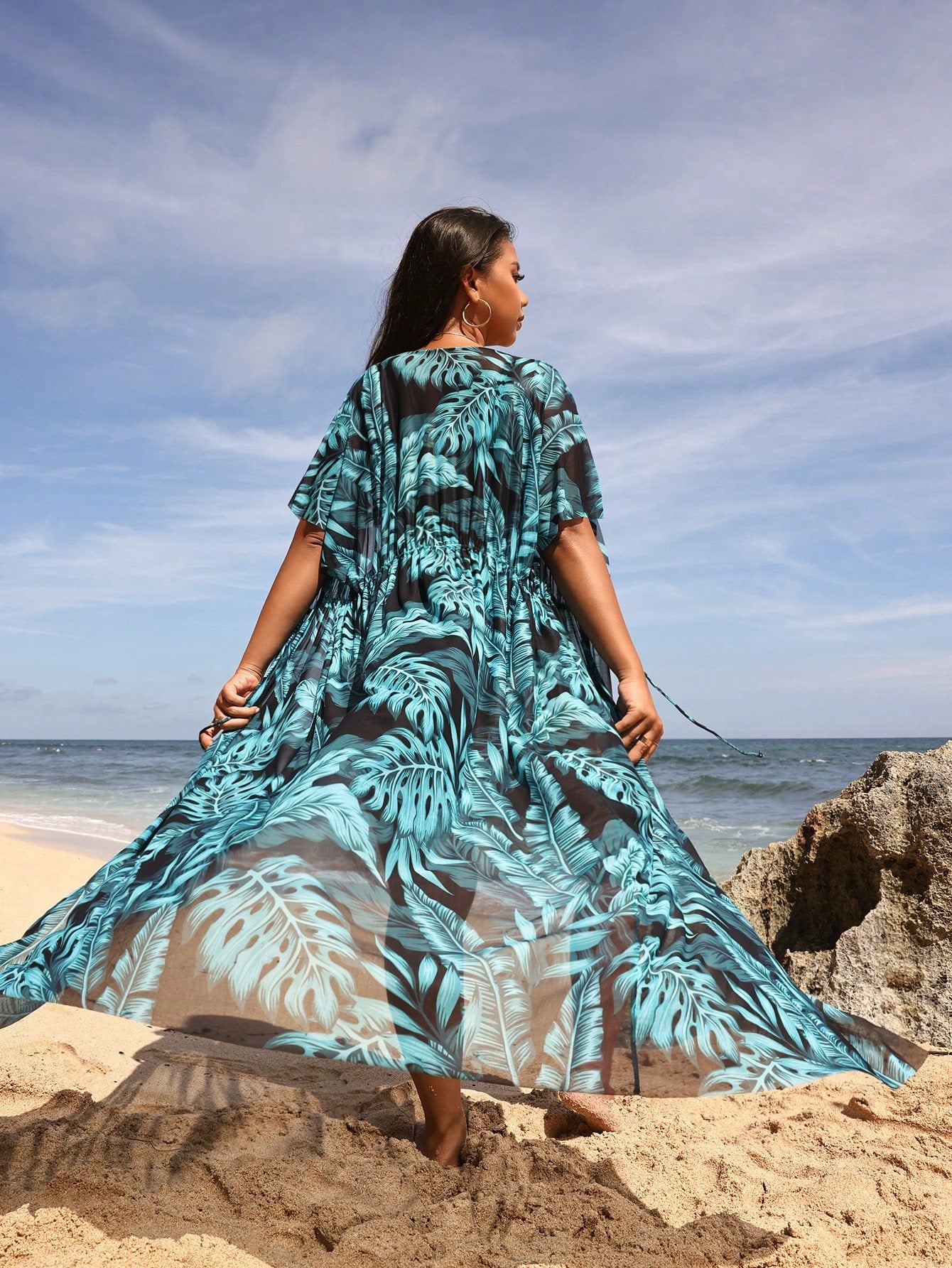 Swim Lushoire Plus Size Tropical Floral Print Kimono Robe Summer
