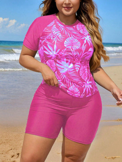 Swim Lushoire Plus Size Tropical Print Tankini Swimwear Set Beach Summer