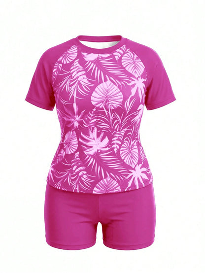 Swim Lushoire Plus Size Tropical Print Tankini Swimwear Set Beach Summer