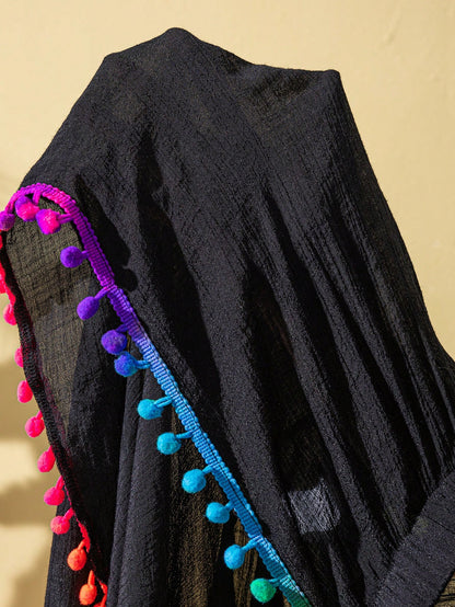 Swim Lushoire Plus Size Women Colorful Tassel Trim Side Slit Modest Beach Casual Long Cover Up Pants, For Summer Vacation