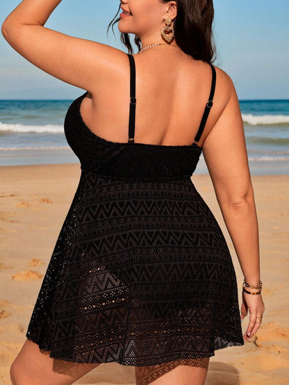 Swim Lushoire Plus Size Women's Solid Color Casual Tankini Swimsuit For Vacation Summer
