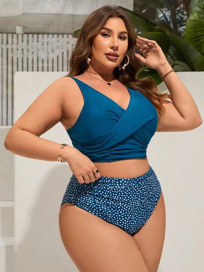 Swim Lushoire Plus Size Women Summer Beach Striped Halter Neck Tie Sexy Bikini And Triangle Bottom Two-Piece Swimsuit Set