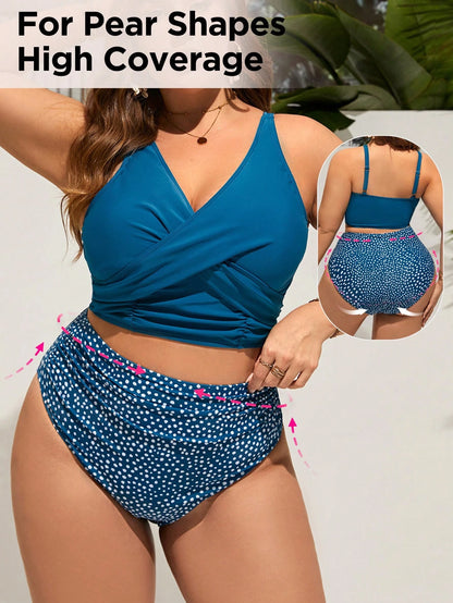 Swim Lushoire Plus Size Women Summer Beach Striped Halter Neck Tie Sexy Bikini And Triangle Bottom Two-Piece Swimsuit Set