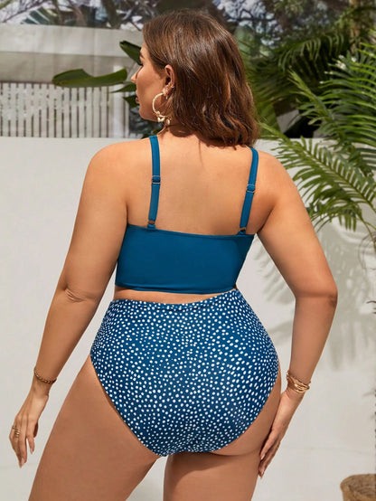 Swim Lushoire Plus Size Women Summer Beach Striped Halter Neck Tie Sexy Bikini And Triangle Bottom Two-Piece Swimsuit Set