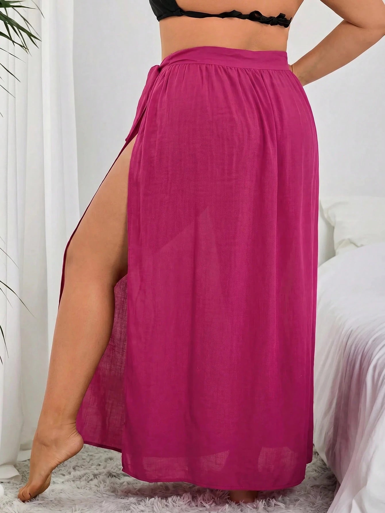 Swim Lushoire Women's Plus Size Bow Tie Front Slit Casual Vacation Cover-Up Skirt