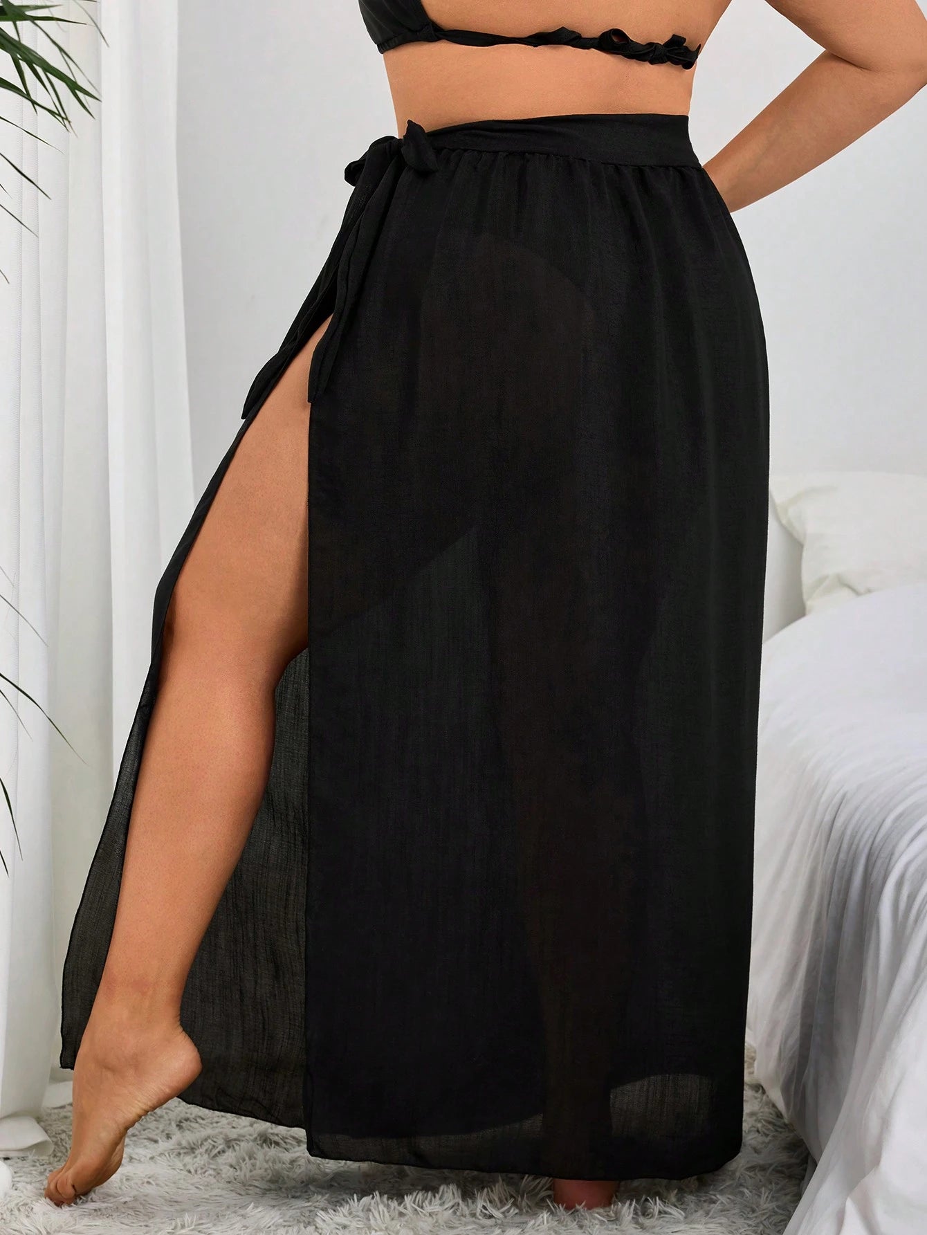 Swim Lushoire Women's Plus Size Bow Tie Front Slit Casual Vacation Cover-Up Skirt