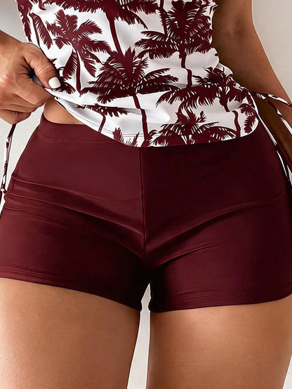 Swim Lushoire Women's Summer Beach Vacation Palm Tree Print Halter Tankini Set