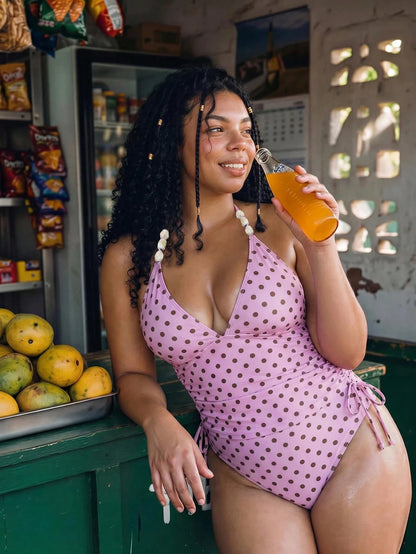 Swim Mod 2026 New Plus Size Women 2 Piece Random Print Elegant Drawstring Casual One-Piece Swimwear, Summer