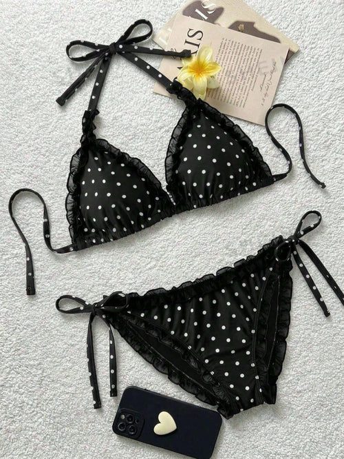 Swim Mod 2026 New Summer Sexy Lace Trim Bikini Two Pieces Swimwear Set, Plus Size