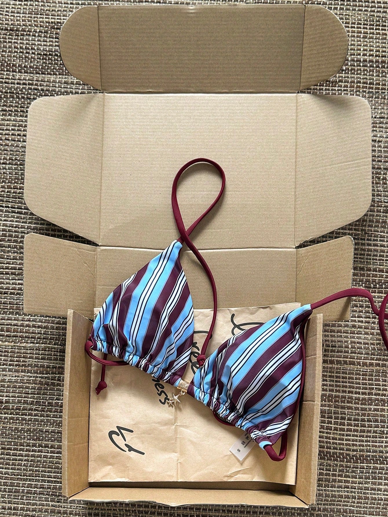 Swim Mod Multicolor Striped Halter Bikini Top For Women Sleeveless Textured Crop Swimwear With Cup Detail